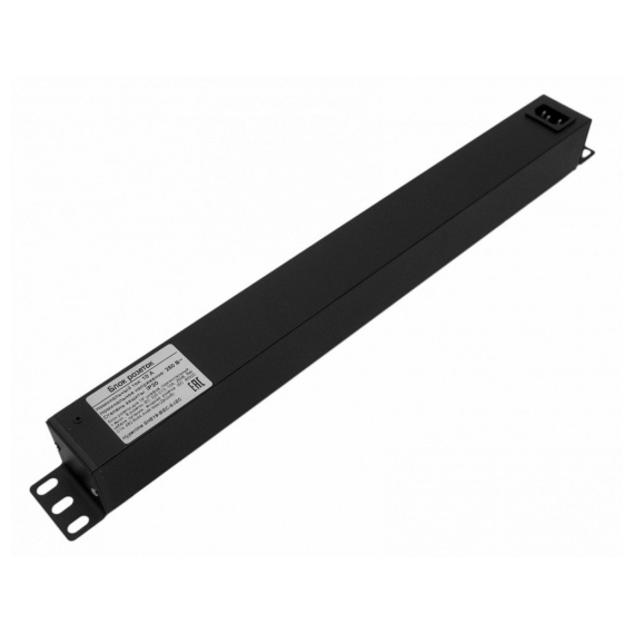 SHE19-8IEC-S-IEC Блок розеток для 19" шкафов, горизонтальный, 8 розеток IEC320 C13, выключатель с подсветкой, без кабеля питания, входной разъем IEC320 C14 10A, 250В, 482.6x44.4x44.4мм (ДхШхВ), корпус сталь, черный Hyperline