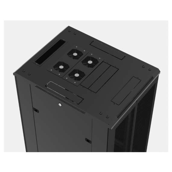 TTB-4566-DD-RAL9004 Шкаф напольный 19-дюймовый, 45U, 2188x600х600 мм (ВхШхГ), передняя и задняя распашные перфорированные двери (75%), ручка с замком, крыша нового типа, цвет черный (RAL 9004) (разобранный) Hyperline