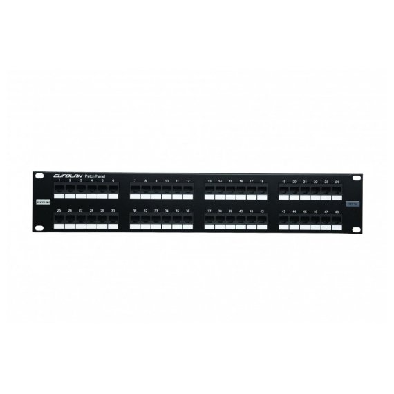 Eurolan 27B-U5-48BL Коммутационная панель 19” моноблочная, категория 5е, UTP, 2U, 48 портов, черный