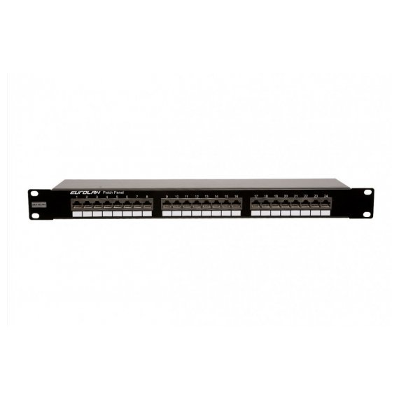 Eurolan 27B-F5-24BL Коммутационная панель 19" моноблочная, категория 5e, FTP, 1U, 24 порта, черный