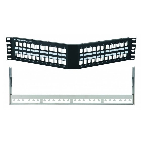 Eurolan 27A-00-48BL Коммутационная угловая панель 19” наборная, FTP, 2U, 48 портов, черный