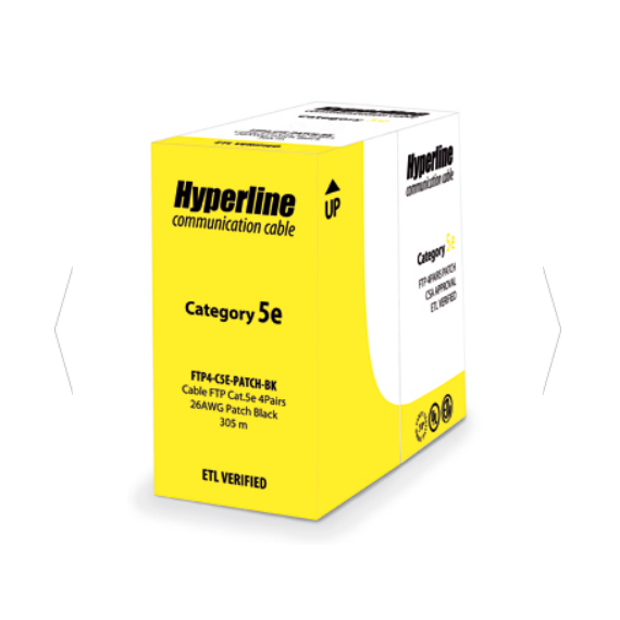FUTP4-C5E-P26-IN-PVC-GY-100 Кабель витая пара, экранированная F/UTP, категории 5e, 4 пары (26 AWG), многожильный (patch), экран - фольга, PVC, –20°C – +75°C, серый Hyperline
