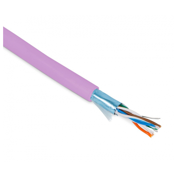 FUTP4-C5E-P26-IN-PVC-PK-100 (100 м) Кабель витая пара, экранированная F/UTP, категории 5e, 4 пары (26 AWG), многожильный (patch), экран - фольга, PVC, –20°C – +75°C, розовый Hyperline