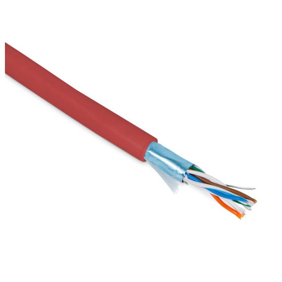 FUTP4-C5E-P26-IN-PVC-RD-100 (100 м) Кабель витая пара, экранированная F/UTP, категории 5e, 4 пары (26 AWG), многожильный (patch), экран - фольга, PVC, –20°C – +75°C, красный Hyperline
