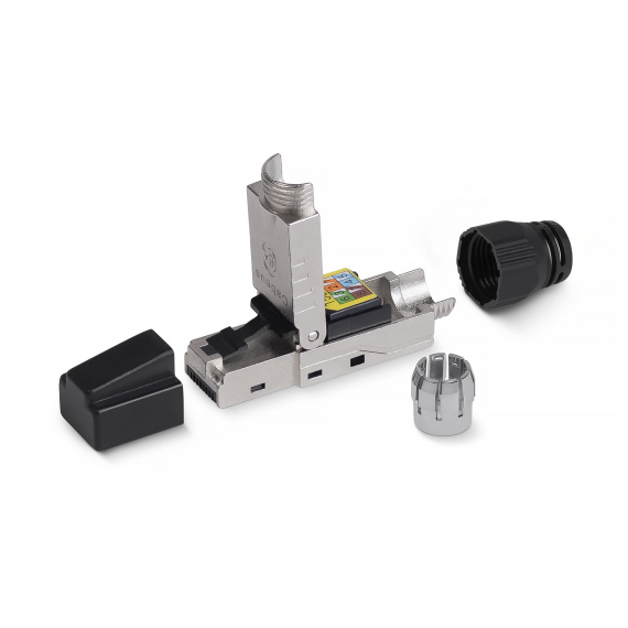 Cabeus 8P8C-SH-C6-TWP-F Коннектор с фиксатором кабеля и колпачком RJ-45(8P8C) под витую пару, категория 6, экранированный, для одножильного кабеля, со вставкой