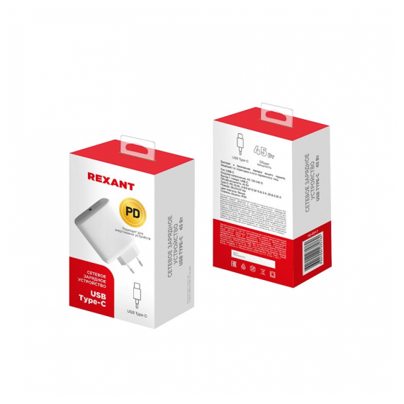 18-2217 Сетевое зарядное устройство REXANT USB-C адаптер, 45W белое