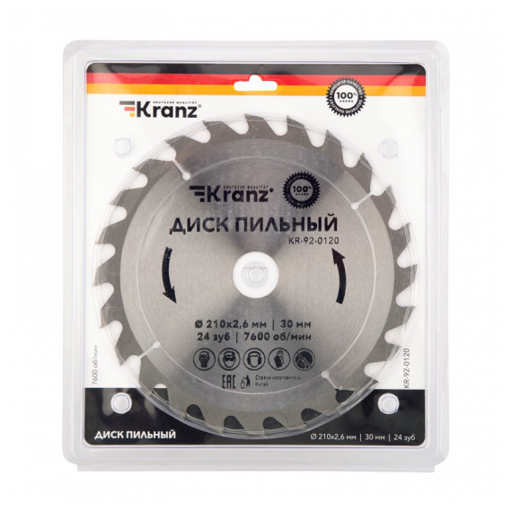 KR-92-0120 Диск пильный 210 мм х 24 зуб х 30 мм KRANZ
