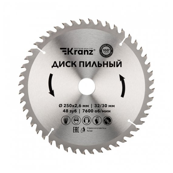KR-92-0128 Диск пильный 250 мм х 48 зуб х 32/30 мм KRANZ