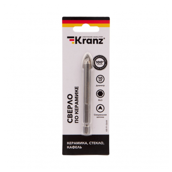 KR-91-0644 Сверло по стеклу и керамике10 мм (шестигранный хвостовик) Kranz