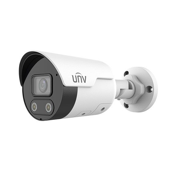 Uniview IPC2124LE-ADF28KMC-WL Видеокамера IP цилиндрическая, 1/3" 4 Мп КМОП @ 30 к/с, ColorHunter, ИК-подсветка и подсветка видимого спектра до 30м., EasyStar 0.003 Лк @F1.6, объектив 2.8 мм, WDR, 2D/3D DNR, Ultra 265, H.265, H.264, MJPEG, 2 потока, встроенный микрофон и динамик, детекция движения, Ultra motion detection(UMD), детекция пересечения линии, детекция вторжения, аудиодетекция, поддержка Micro SD карт памяти до 128 Гбайт, IP67, металл+пластик, -40~+60°C