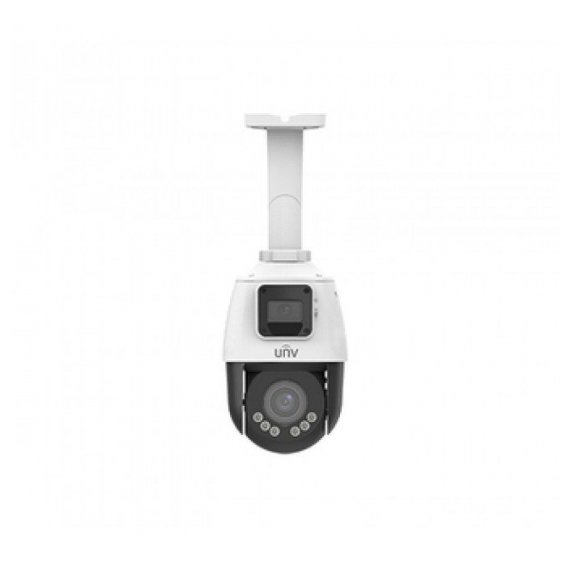Uniview IPC9312LFW-AF28-2X4 Сдвоенная видеокамера IP Мини-PTZ, 2 x 1/2.8", 2 x 2 Мп КМОП @ 25 к/с, ИК-подсветка до 10м (обзорная камера), ИК-подсветка до 50м (поворотная камера), подсветка видимого спектра до 10м.(поворотная камера), LightHunter 0.002 Лк @F1.6, объектив 2.8-12.0 мм моторизованный с автофокусировкой (поворотная камера), объектив 2.8 мм (обзорная камера), WDR (обзорная камера), DWDR (поворотная камера), 2D/3D DNR, Ultra 265, H.265, H.264, MJPEG, 2 потока, 2 (два) встроенных микрофона и динамик, детекция движения, пересечение линии, вторжение в зону, аудиодетекция, автотрекинг, поддержка Micro SD карт памяти до 256 Гбайт, диапазон панорамирования 345°, диапазон наклона  -10~100°, число предустановок 256, кнопка сброса, IP66, -30~+60°C