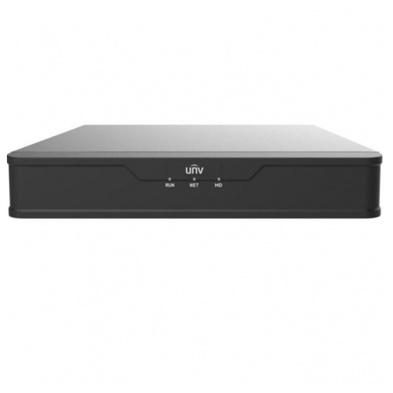 Uniview NVR301-08S3-P8 Видеорегистратор IP 8-ми канальный 4K с 8 PoE портами; Входящий поток на запись до 64Мбит/с; Поддерживаемые форматы сжатия:  Ultra 265/H.265/H.264; Запись: разрешение до 4K; HDD; 1 SATA3 до 6Тб; Декодирование: 1 x 4k@30, 1 x 5MP@30, 2 x 4MP@30, 4 x 3MP@25, 4 x 1080p@30, 8 x 720p@30; Видеовыходы: 1 HDMI, 1 VGA; Сеть: 1 порт 100Mb, 8 портов PoE (EEE 802.3at, IEEE 802.3af); Аудио выход; USB: 2 порта USB2.0; поддержка ONVIF, SDK; Поддержка: iOS, Android; Металл; Питание: DC 52В