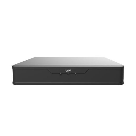 Uniview NVR501-08B Видеорегистратор IP 8-ми канальный 4K; Входящий поток на запись до 80Мбит/с; Поддерживаемые форматы сжатия:  Ultra 265/H.265/H.264; Запись: разрешение до 4K; HDD: 1 SATA3 до 8Тб; декодирование: 4 x 4K@30, 6 x 5MP@30, 8 x 4MP@30; Видеовыходы: 1 HDMI, 1 VGA; Сеть: 1 порт 100Mb;  Аудио вход/выход; USB: 1 порт USB2.0, 1 порт USB3.0; Поддержка ONVIF, SDK; Поддержка: iOS, Android; Металл; Питание: DC 12В