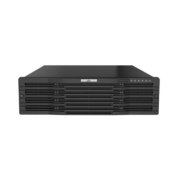 Uniview NVR516-64S Видеорегистратор IP 64-х канальный до 12Мп.; Входящий поток на запись: до 320Мбит/с; Поддерживаемые форматы сжатия: Ultra 265/H.265/H.264; Запись: разрешение до 12Мп.; HDD: 16 до 10Тб (RAID 0, 1, 5, 6, 10),1 eSATA interface; декодирование: 4 x 12MP@20, 4 x 4K@30, 16 x 1080p@30; Видеовыходы: 2 HDMI, 1 VGA; Сеть: 2 порта 1000MB;  Аудио вход/выход; Тревожный вход/выход (24/8); USB: 4 порта USB3.0; поддержка ONVIF, SDK; Поддержка: iOS, Android; Металл; Питание: 100 ~ 240 V AC