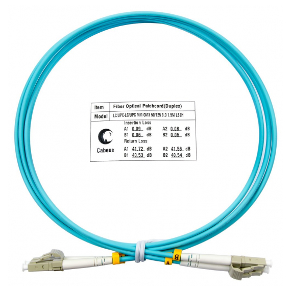 Cabeus FOP-50-LC-LC-0,5m Шнур оптический duplex LC-LC 50/125 mm OM3 0,5м LSZH