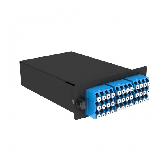 Cabeus FO-OM3-3x12MPO(m)/U-36xLC/U-A-BK Кассета кроссовая 3 разъема MPO/UPC (male) 50/125 OМ3, на 36 LC/UPС (9 QLC/UPC),В В черный