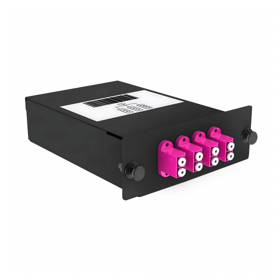 Cabeus FO-OM4-1x8MPO(m)/U-8xLC/U-А-BK Кассета кроссовая 1 разъем MPO/UPC (male) 50/125 OМ4, на 8 LC/UPС (4 DLC/UPC),В В черный
