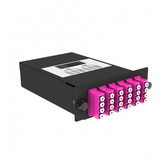 Cabeus FO-OM4-2x12MPO(m)/U-24xLC/U-A-BK Кассета кроссовая 2 разъема MPO/UPC (male) 50/125 OМ4, на 24 LC/UPС (6 QLC/UPC),В В черный