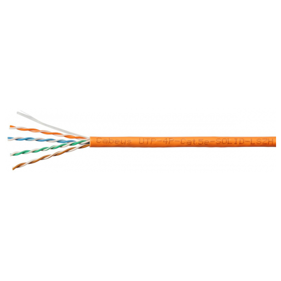Cabeus UTP-4P-Cat.5e-SOLID-LSZH-OR-LIGHT-100 Кабель витая пара UTP (U/UTP), категория 5e, 4 пары 0,48мм (24 AWG), одножильный, LSZH, нг(А)-HF, оранжевый, (100 м)