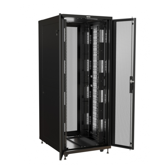 TSR-4581-HDFH-22-R101-RAL9005 Шкаф напольный 19-дюймовый, 45U, 2196х800х1000 мм (ВхШхГ), перед. одноствор.перфор.дверь, задн. распашн.перф. дверь, профиль с отв. под кабель, крыша с загл. щеточн.вводов, цвет черный (RAL 9005) (собранный) Hyperline