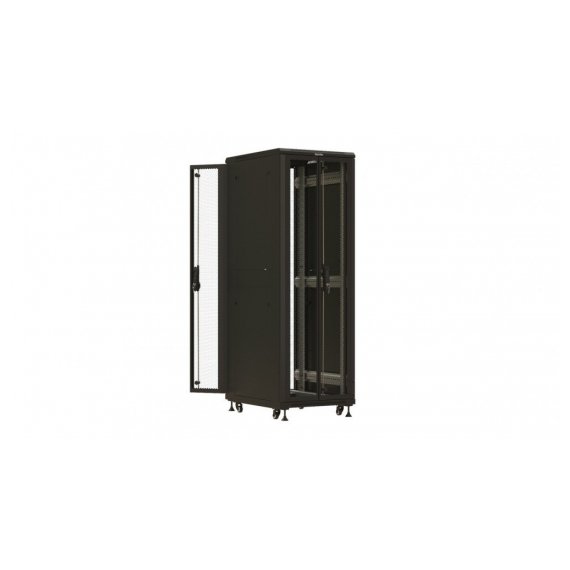Hyperline TTBR-3268-DD-RAL9004 Шкаф напольный 19-дюймовый, 32U, 1610x600х800 мм (ВхШхГ), передняя и задняя распашные перфорированные двери (75%), ручка с замком, цвет черный (RAL 9004) (разобранный)