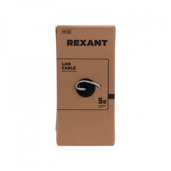01-0154-R Кабель витая пара F/UTP, CAT 5e, PE, 4PR, 24AWG, OUTDOOR, SOLID, черный, 305м, серия LIGHT, РФ REXANT