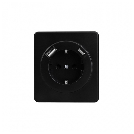 KR-78-0704-3 Розетка ROUND 1-ая с/з с/у з/ш 16А с USB A+C быстрой зарядки 5В/3А оникс KRANZ