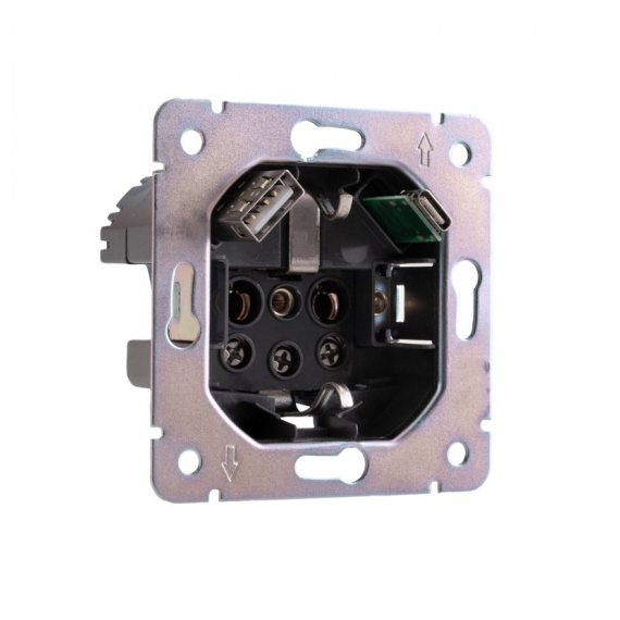 KR-78-0704-3 Розетка ROUND 1-ая с/з с/у з/ш 16А с USB A+C быстрой зарядки 5В/3А оникс KRANZ