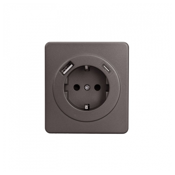 KR-78-0704-2 Розетка ROUND 1-ая с/з с/у з/ш 16А с USB A+C быстрой зарядки 5В/3А титан KRANZ