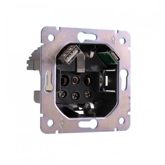 KR-78-0704-2 Розетка ROUND 1-ая с/з с/у з/ш 16А с USB A+C быстрой зарядки 5В/3А титан KRANZ