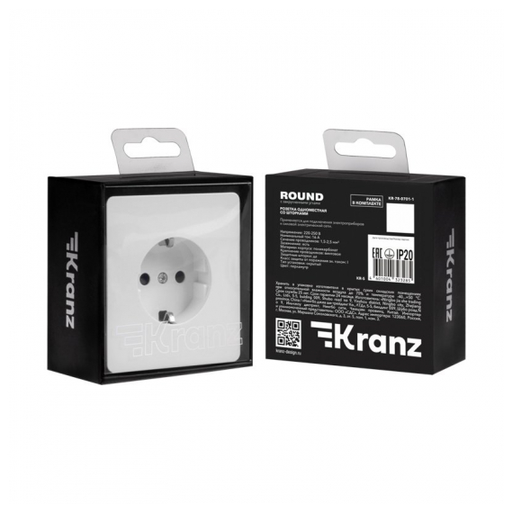 KR-78-0701-1 Розетка ROUND 1-ая с/з с/у, со шторками 16А перламутр KRANZ