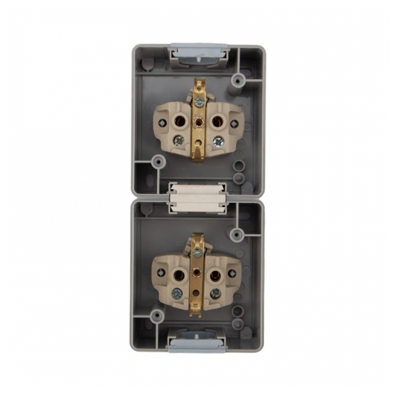 KR-78-0616 Блок вертикальный 2 розетки (керамика) INDUSTRIAL IP54 с/з, о/у, серый KRANZ