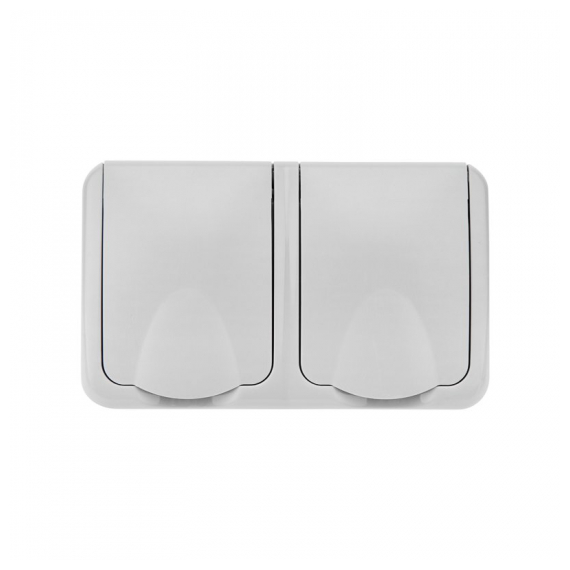 KR-78-0804 Блок горизонтальный 2 розетки (керамика) Mini OG IP54 с/з, о/у, серый KRANZ