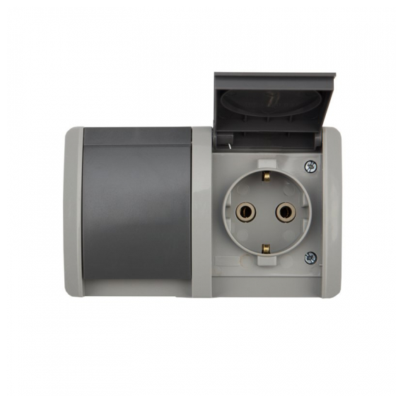 KR-78-0613 Блок горизонтальный 2 розетки INDUSTRIAL IP54 с/з, о/у, серый KRANZ