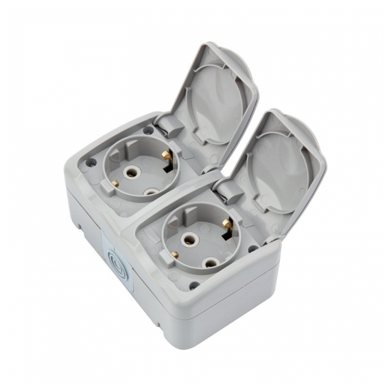 KR-78-0806 Блок горизонтальный 2 розетки Mini OG IP54 с/з, о/у, серый KRANZ