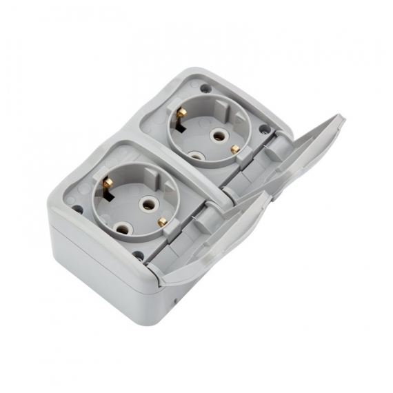 KR-78-0806 Блок горизонтальный 2 розетки Mini OG IP54 с/з, о/у, серый KRANZ