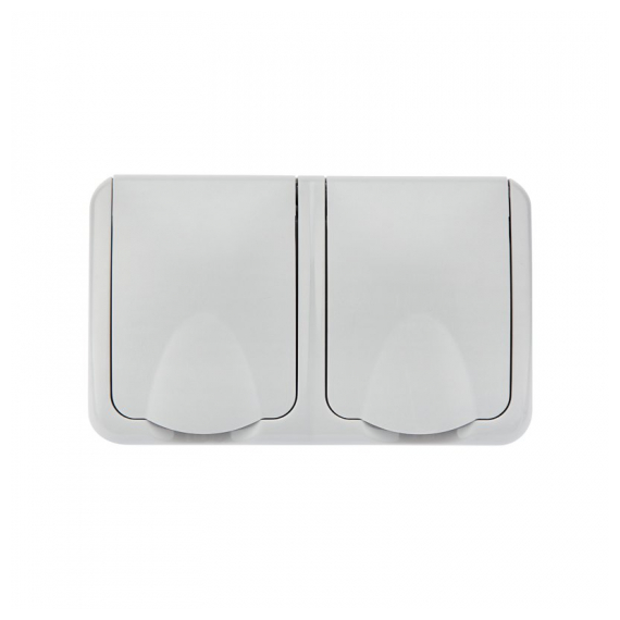 KR-78-0806 Блок горизонтальный 2 розетки Mini OG IP54 с/з, о/у, серый KRANZ