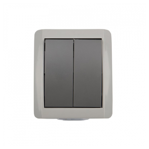 KR-78-0609 Выключатель двухклавишный INDUSTRIAL IP54 о/у, серый KRANZ