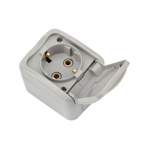 KR-78-0815 Розетка одноместная (керамика) Mini OG IP54 с/з, о/у, серая KRANZ