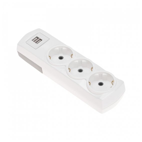 13-4402 Колодка PREMIUM 3 гнезда, с/з, 2 USB, белый REXANT