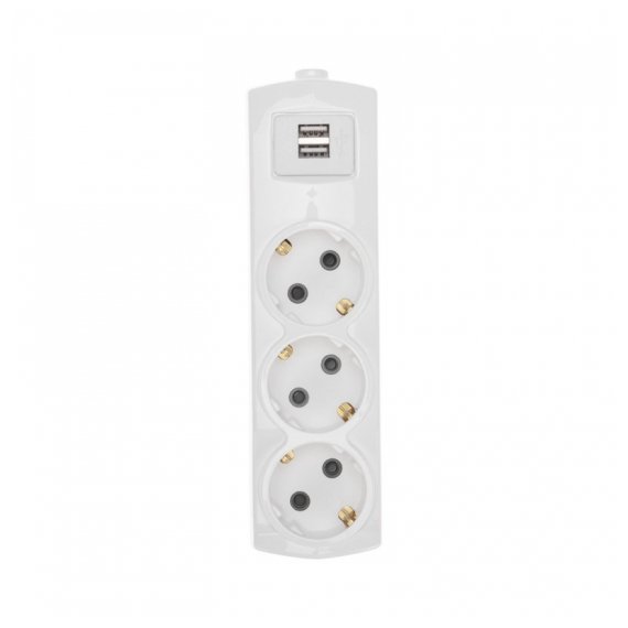 13-4402 Колодка PREMIUM 3 гнезда, с/з, 2 USB, белый REXANT