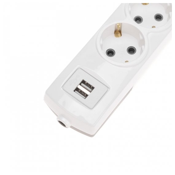 13-4402 Колодка PREMIUM 3 гнезда, с/з, 2 USB, белый REXANT