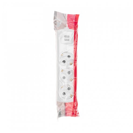 13-4402 Колодка PREMIUM 3 гнезда, с/з, 2 USB, белый REXANT