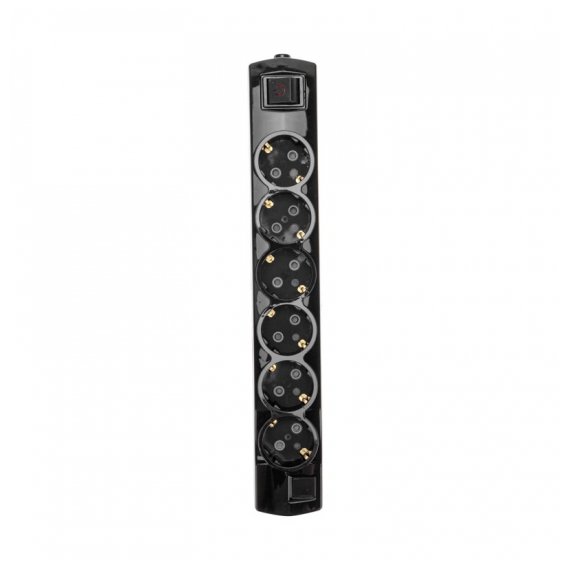 13-4406 Колодка PREMIUM 6 гнезд, с/з, с выключателем, черный REXANT
