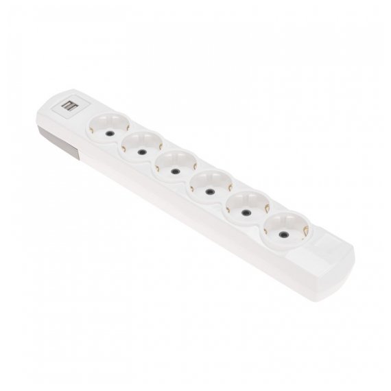 13-4407 Колодка PREMIUM 6 гнезд, с/з, 2 USB, белый REXANT