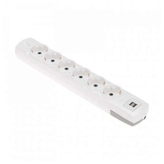13-4407 Колодка PREMIUM 6 гнезд, с/з, 2 USB, белый REXANT