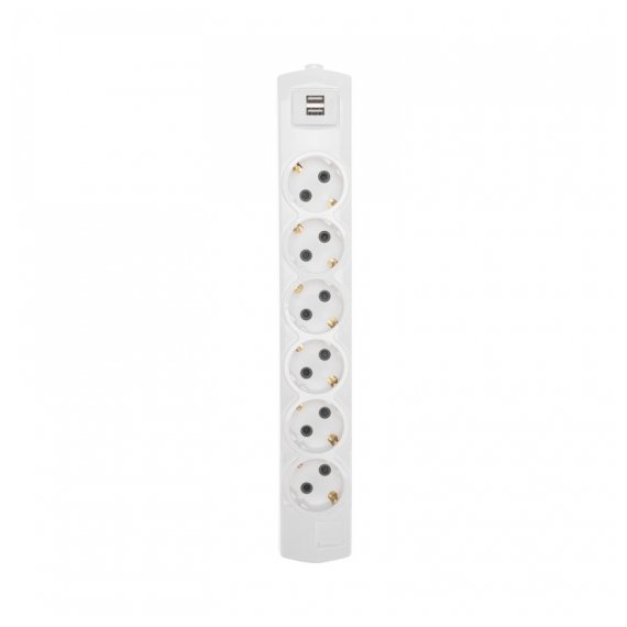 13-4407 Колодка PREMIUM 6 гнезд, с/з, 2 USB, белый REXANT
