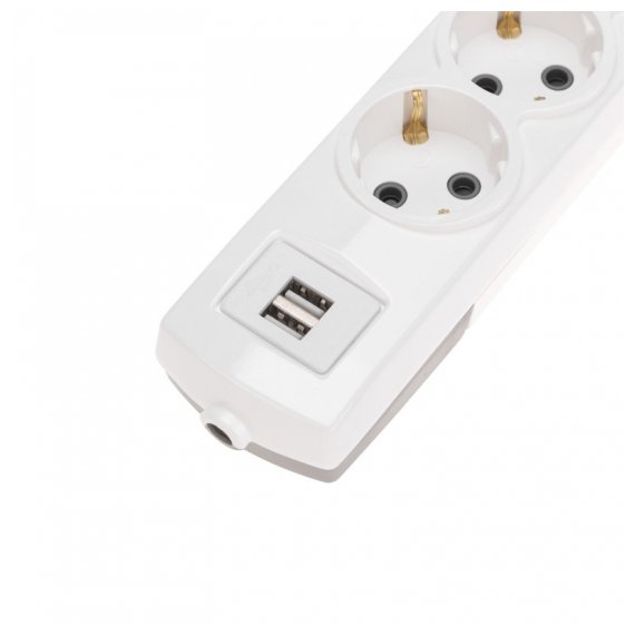 13-4407 Колодка PREMIUM 6 гнезд, с/з, 2 USB, белый REXANT