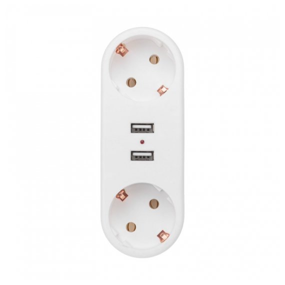 11-1090 Двойник электрический линейный 16А с/з + 2 USB-порта, 2,4 А, белый REXANT