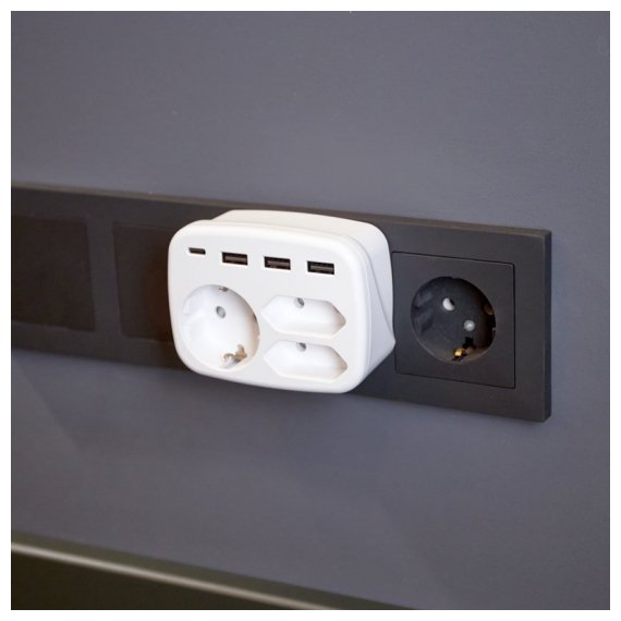11-1250 Тройник электрический 16А с/з + 2х2,5А + 3хUSB-A 2,4А + USB Type-C 3А, белый REXANT